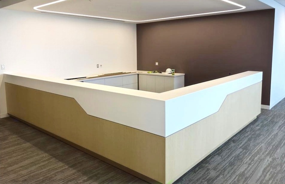 Commercial solid surface counter installation